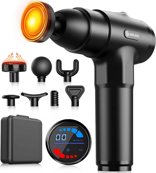 heated massage head with 3 temperature settings (up to 131°f) and independent on/off switch