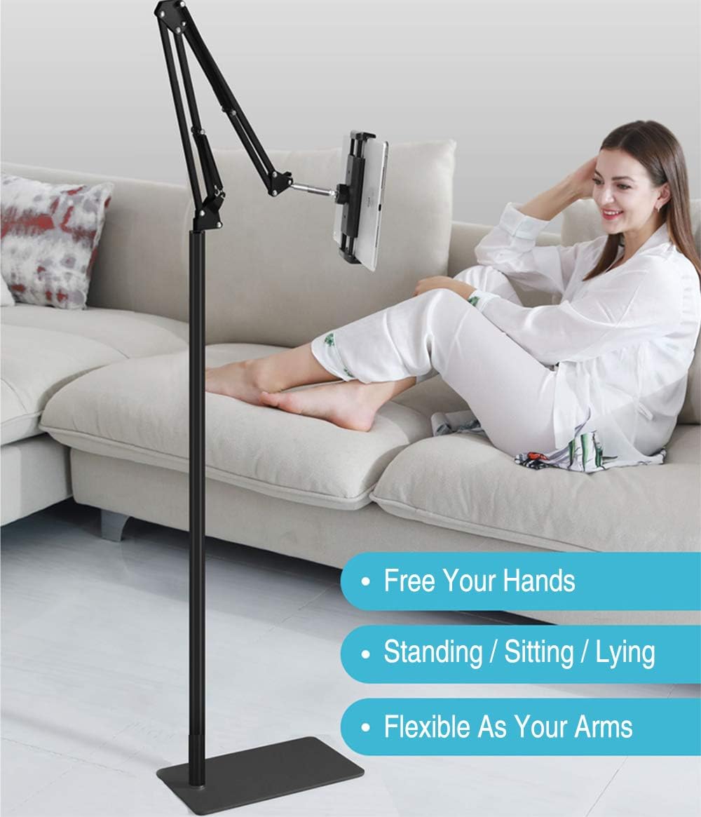 Heavy-Base Tablet Floor Stand – 55 Inch Adjustable Holder for Home Studio Vlogging and Bedside Productivity