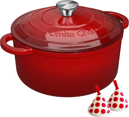 heavy-duty enameled cast iron construction with thickened walls for heat retention