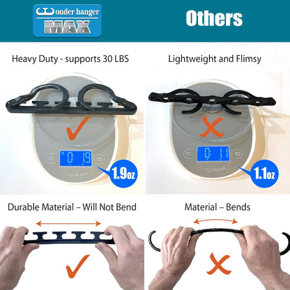 heavy-duty reinforced plastic rated for 30 lbs per hanger