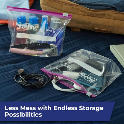 Hefty Slider Storage Bags, Quart Size, 78 Count – Durable Resealable Pouches for Road Trips, Picnics, and Campsite Storage