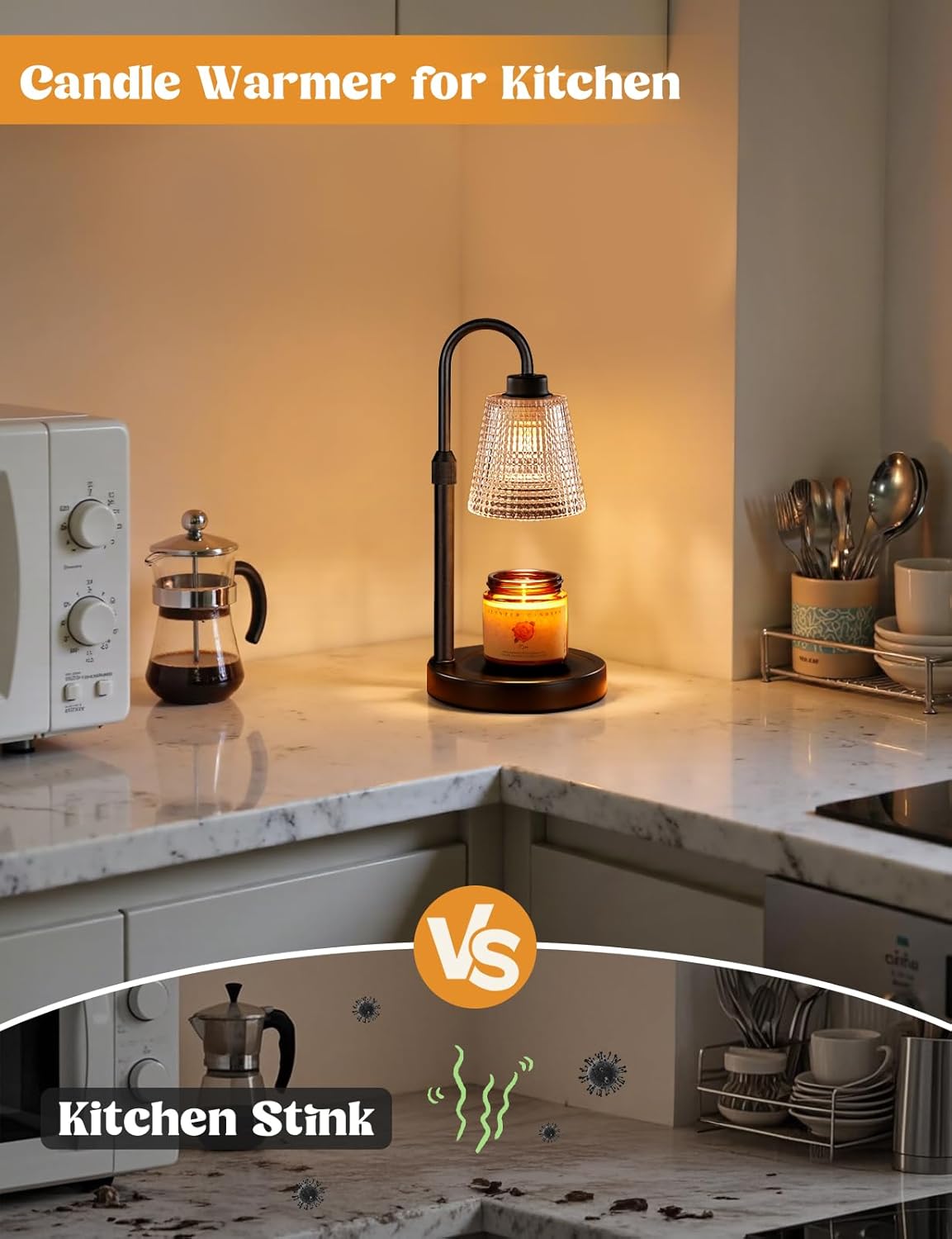 height-adjustable arm accommodating candles up to 6.2" h x 5.1" w