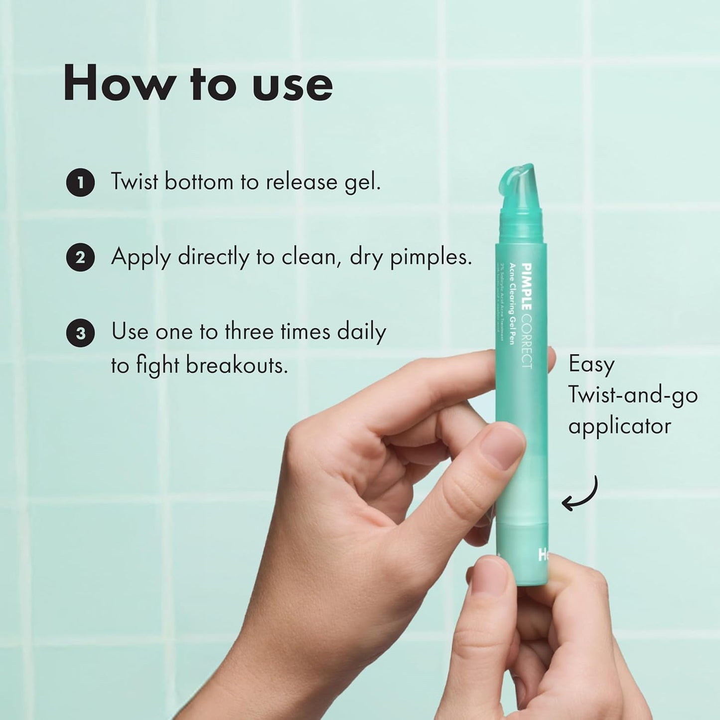 Hero Cosmetics Pimple Correct Acne Clearing Gel Pen - Clean Vanity Spot Treatment for Oily Skin, Slim Minimalist Twist Pen Design
