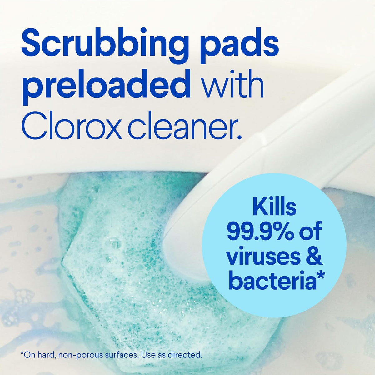 hexagonal pad geometry designed to clean under the toilet rim