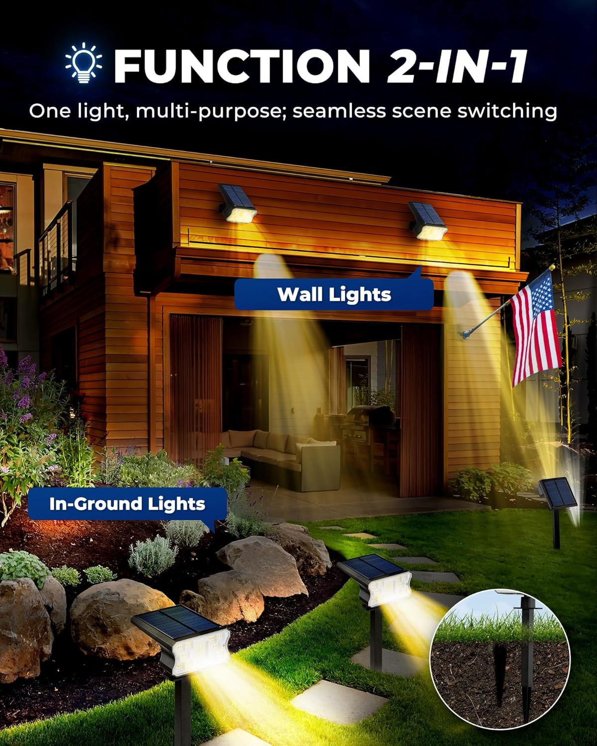 HGGH Solar Spot Lights Outdoor – Simple 2-in-1 Wall and Stake Lights for Clean, Uncluttered Landscape Design