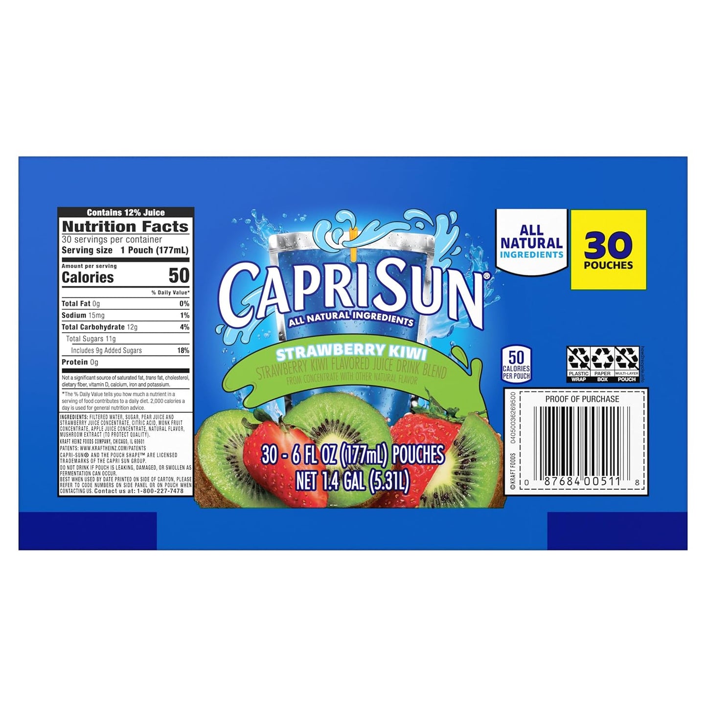 Hi-C Pokemon Strawberry Kiwi Pouches – Lower-Sugar Lunch Drink for Health-Conscious Families, 30 Pack