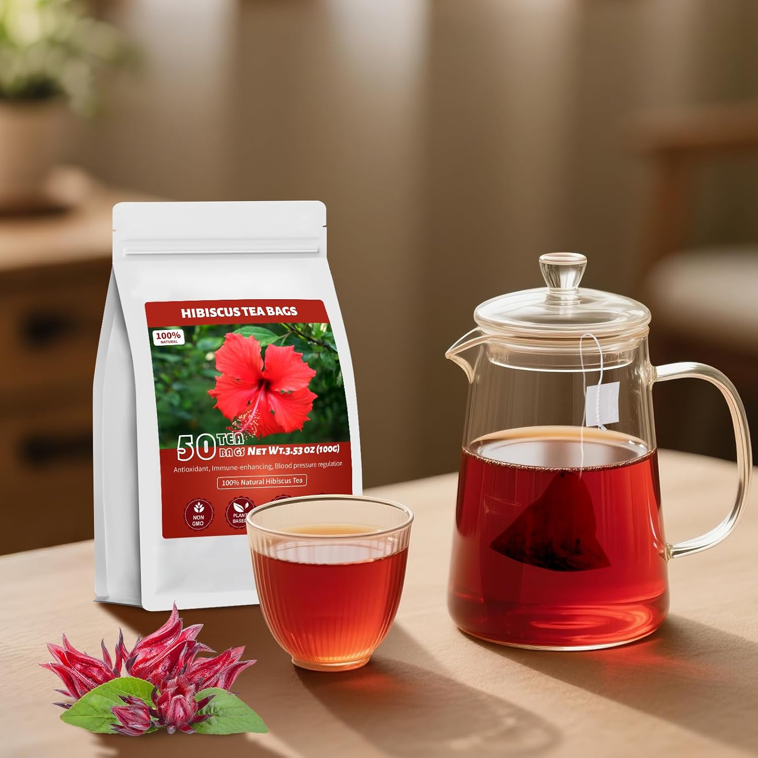 Hibiscus Tea Bags – Thoughtful Birthday Gift for Her, Wellness Tea Sampler in Elegant Pouch