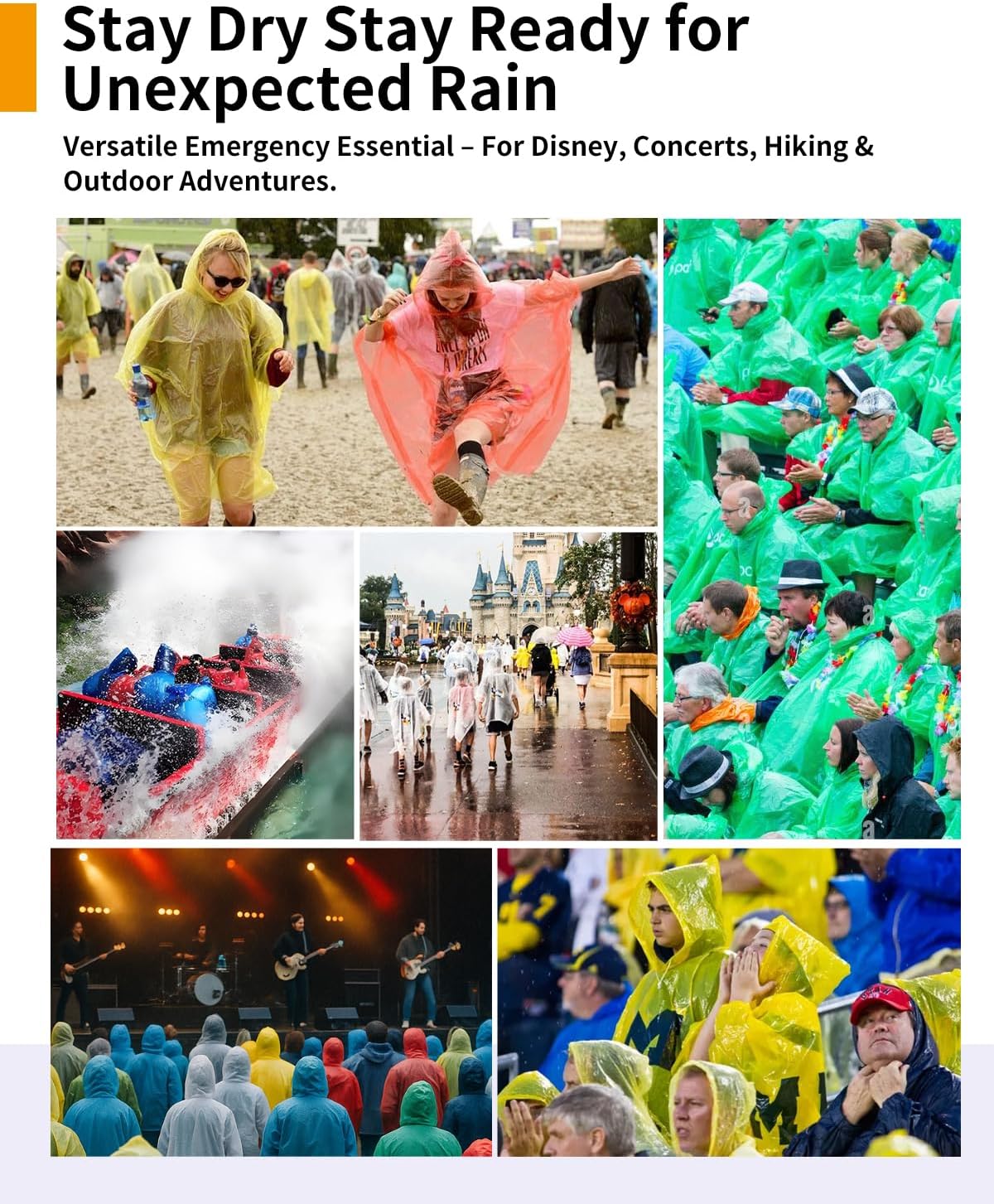 Hitituto Rain Ponchos Family Pack Kids – Simple One-Size Kids Cut Eliminating the Need for Multiple Bulky Rain Jackets