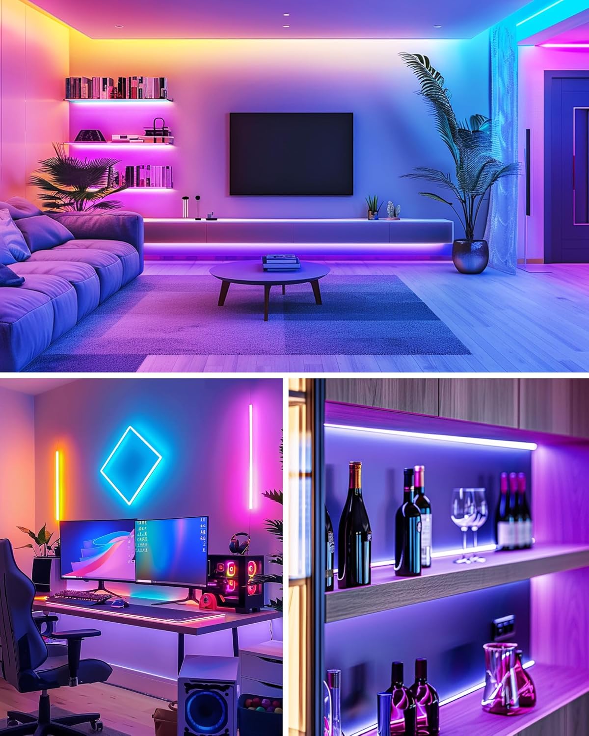 HitLights LED Strip Lights RGB Bias Lighting for Home Office Desk, Computer Setup, and Focus Workspace with Dimmable RF Remote