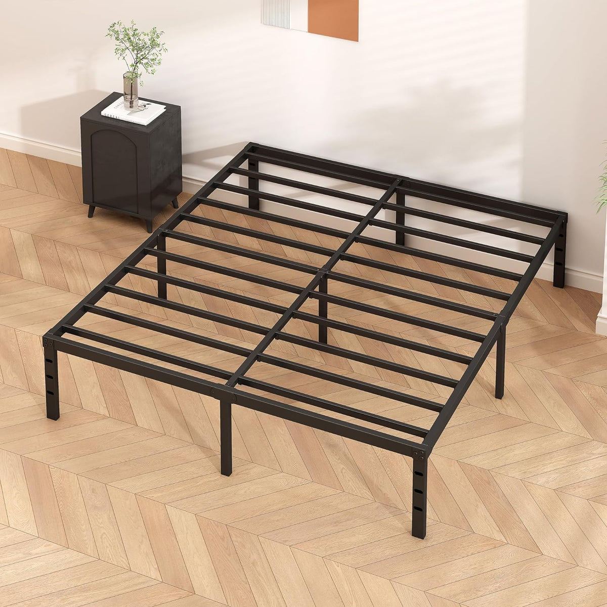 HLIPHA Metal Platform Bed Frame 16 Inch – Distraction Free Bed Frame for Remote Workers in a Compact Apartment, Easy Assembly