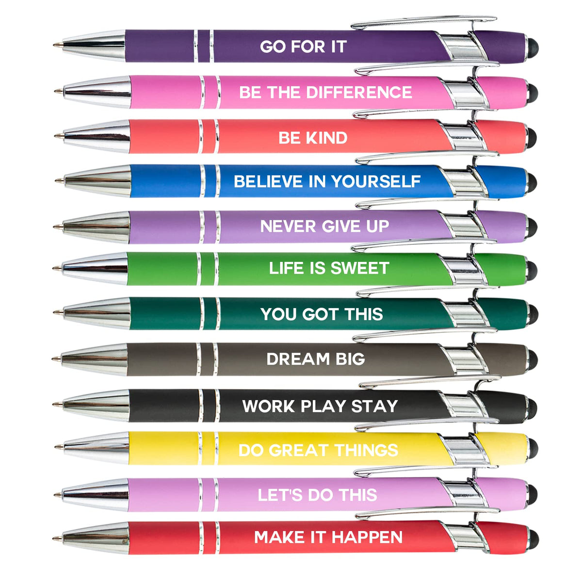 HLPHA 12 Pieces Motivational Inspirational Quotes Snarky Screen Touch Stylus Ballpoint Pens, Office Encouraging Scriptures, Black Ink