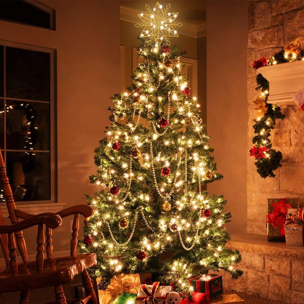hogardeck Child Safe Lighted Snowflake Tree Topper – Battery Powered Holiday Decor for Family Living Room, No Flame No Wax