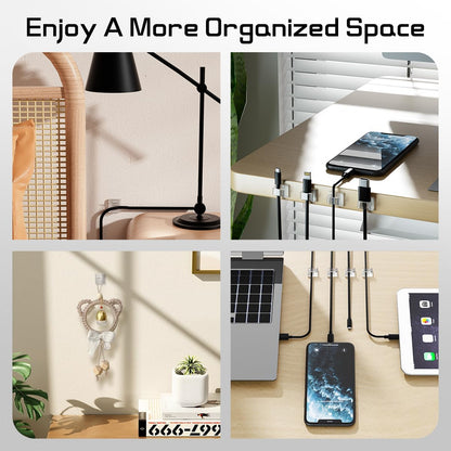 HOLIDAYOWL Clear Cable Clips for Bedroom Aesthetic, No-Drill Adhesive Hooks for String Lights and Cord Organization on Walls