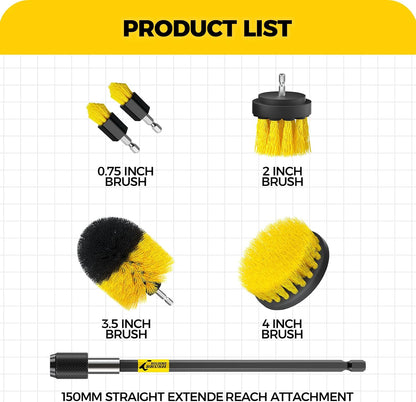 Holikme Cordless Drill Scrubber Set – 5 Brushes Plus Extension Rod for Marine, Motorcycle, and Driveway Cleaning