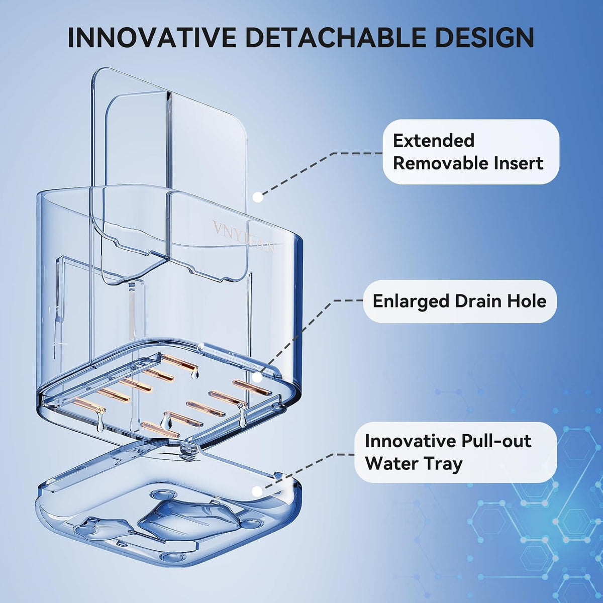 hollow base with slide-out drip tray for ventilation and water drainage
