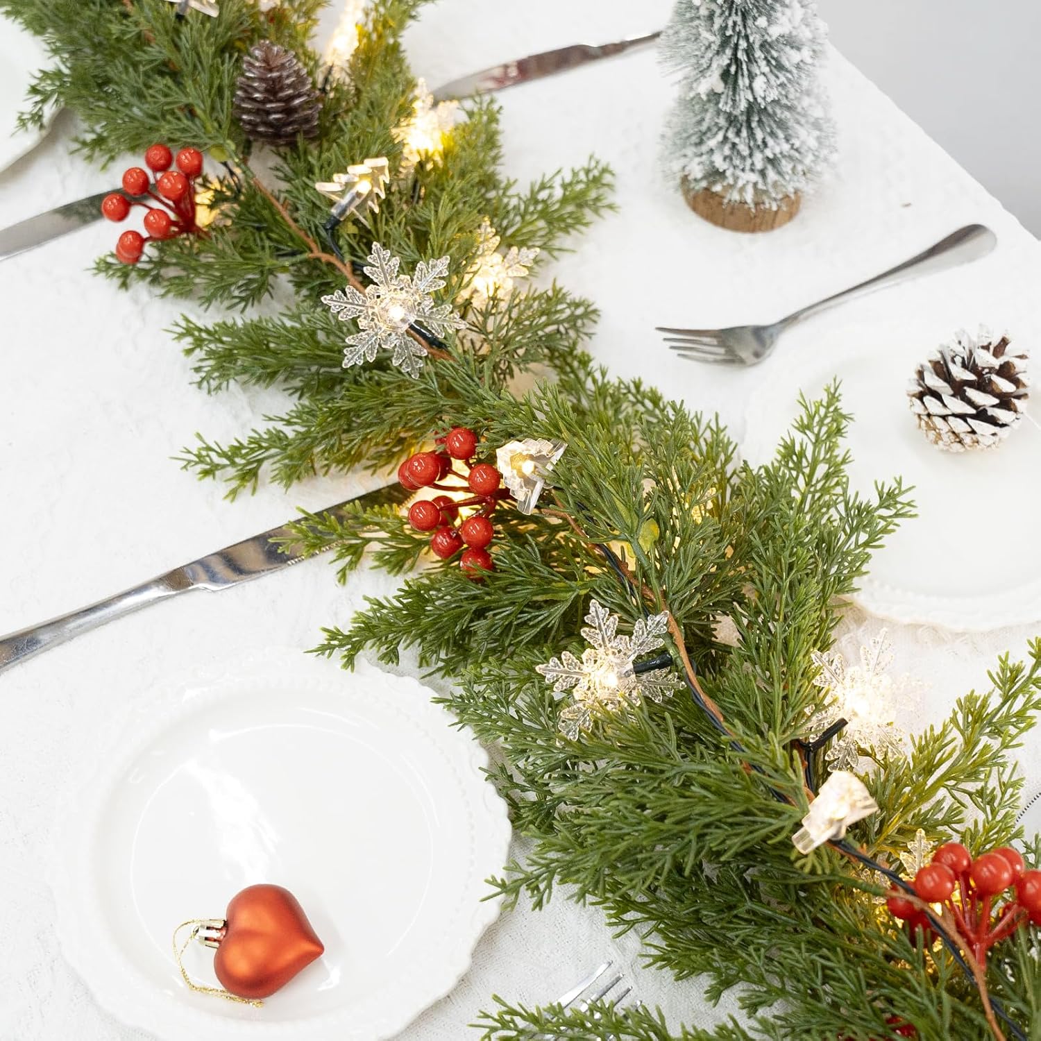 HolyNook Studio Flameless Garland – Worry-Free Family Room Christmas Decor with Cool LED Bulbs