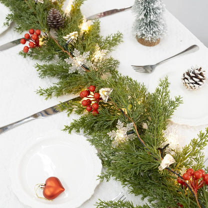 HolyNook Studio Flameless Garland – Worry-Free Family Room Christmas Decor with Cool LED Bulbs