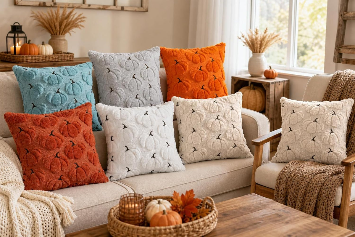 HOMDEC Warm Neutral Pillow Covers 20x12 Lumbar Set of 2 Rust Red Evening Relaxation Self Care