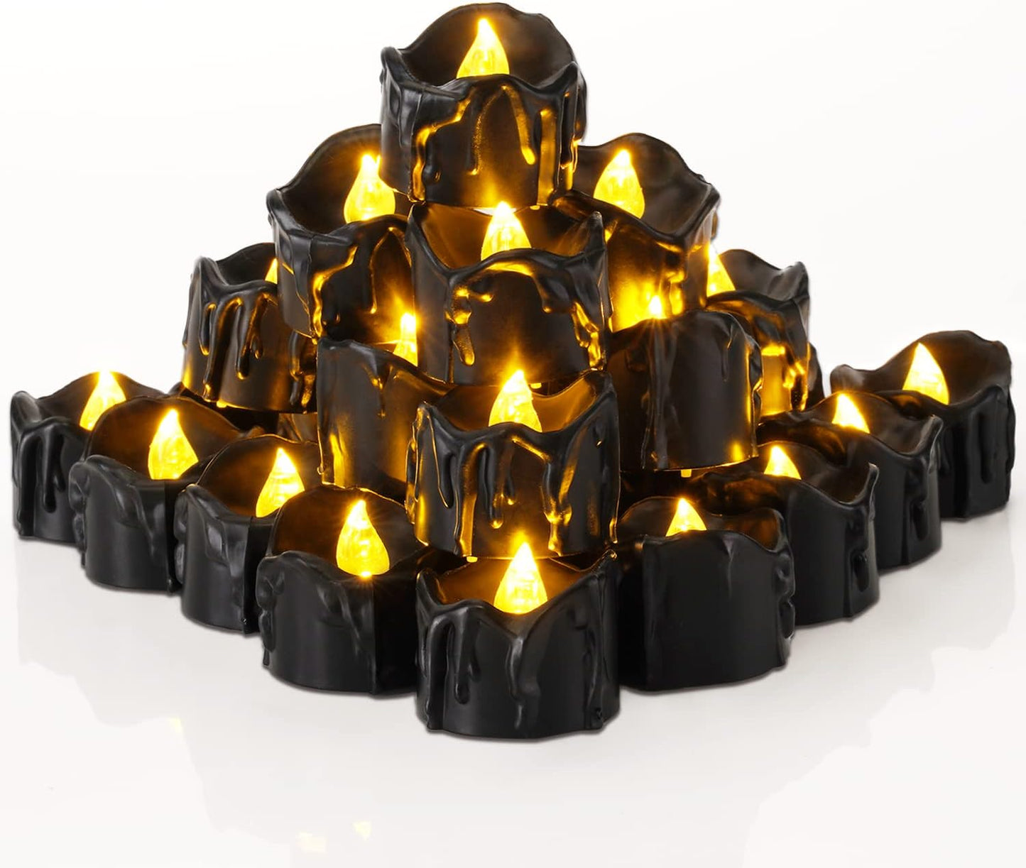 Homemory 24-Pack Drip Style LED Tea Lights – Spooky Black Halloween Candles Gift Set for Hosts, Brides & Gothic Home Decor Lovers