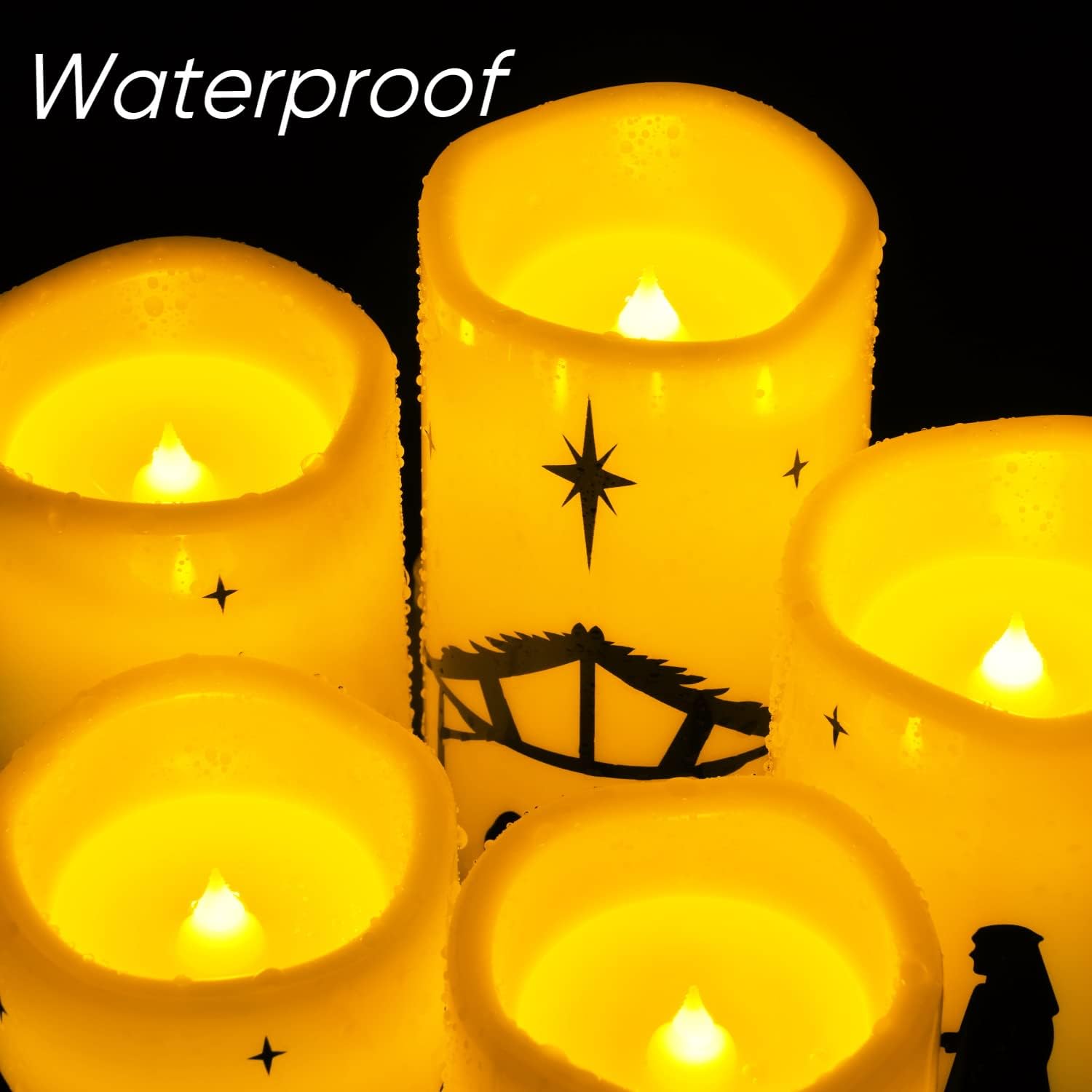 Homemory Child-Safe Nativity LED Candles - Nursery and Playroom Christmas Decor with No Flame, Battery Set of 5