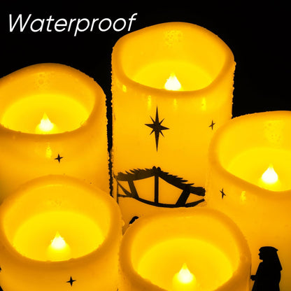 Homemory Child-Safe Nativity LED Candles - Nursery and Playroom Christmas Decor with No Flame, Battery Set of 5