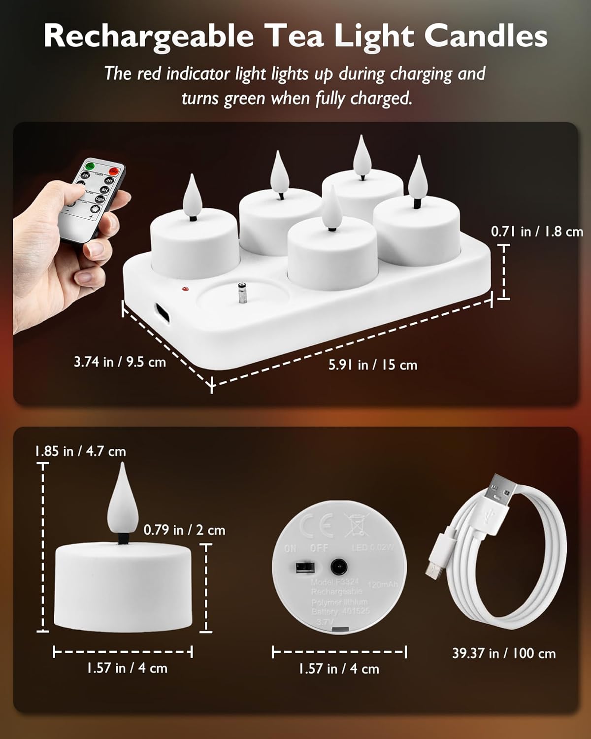 Homemory Rechargeable Tea Lights — Clean Modern Home Accent, Flicker or Steady On Demand
