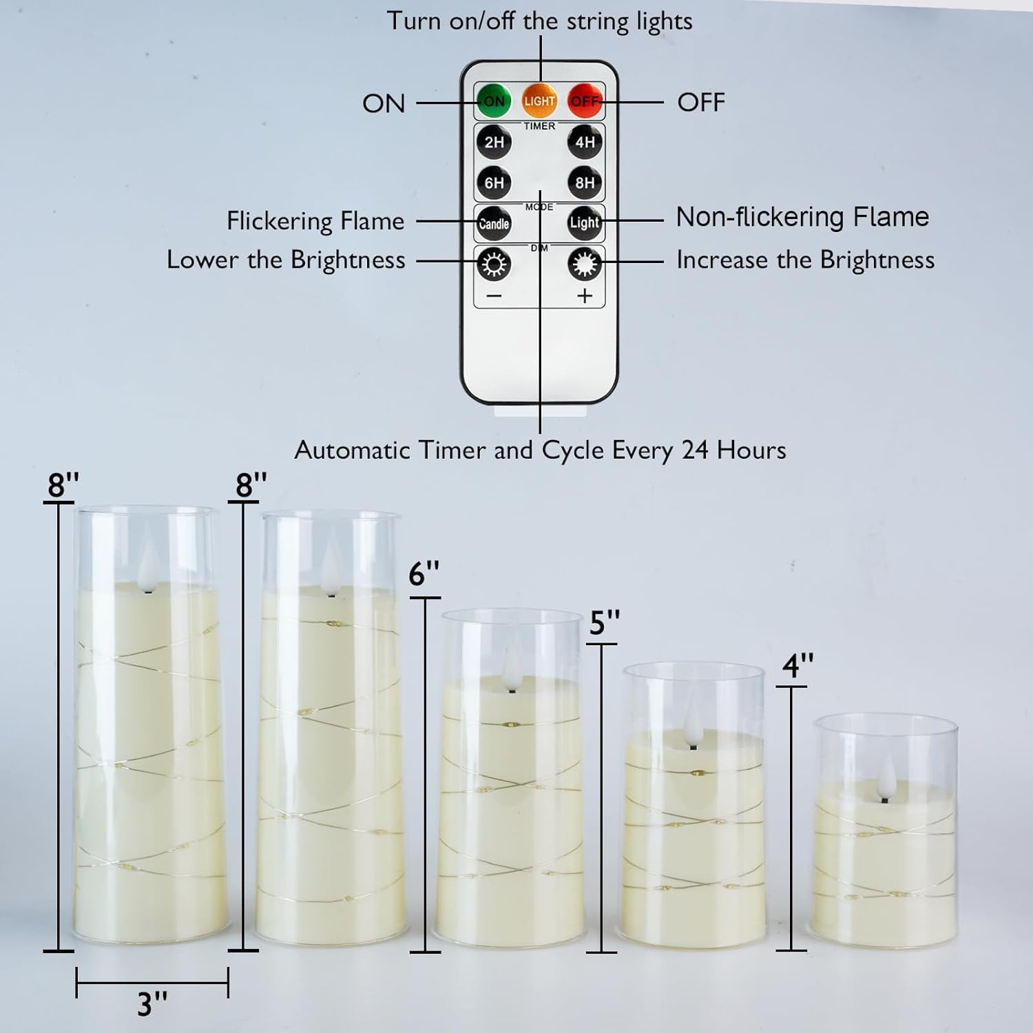Homemory Star String Fairy Light Candles – Bath Time Wind Down Ritual, Ivory Flameless LED Set of 5 with Remote