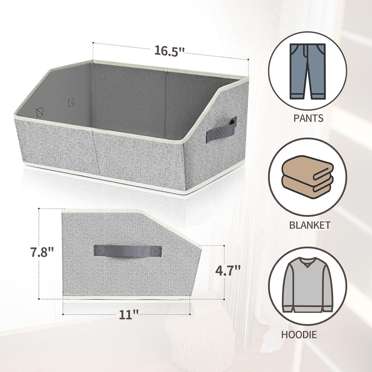 Homsorout Trapezoid Closet Organizer – Light Gray Fabric Bins with Handles for Warm Linen Closet and Cozy Home Styling