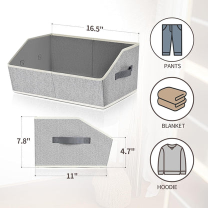 Homsorout Trapezoid Closet Organizer – Light Gray Fabric Bins with Handles for Warm Linen Closet and Cozy Home Styling