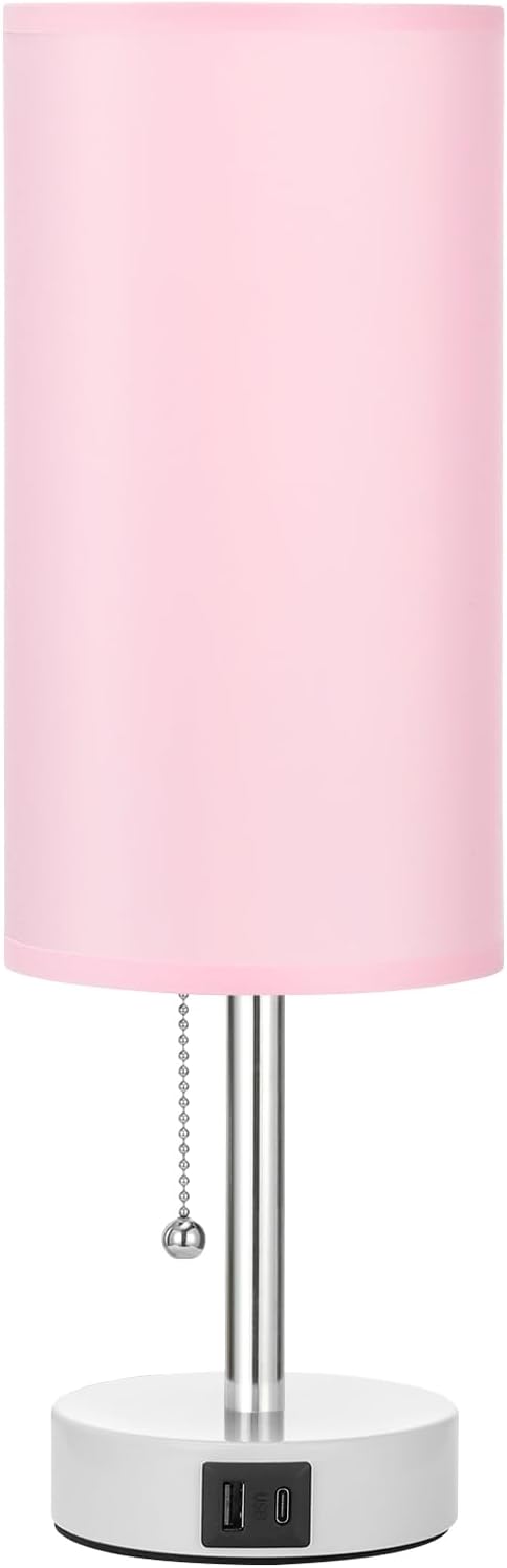 Hong-in Slim Bedside Lamp – Minimalist 4.5-Inch Nightstand Light with Hidden USB Ports, 3 Color Modes, Pull Chain