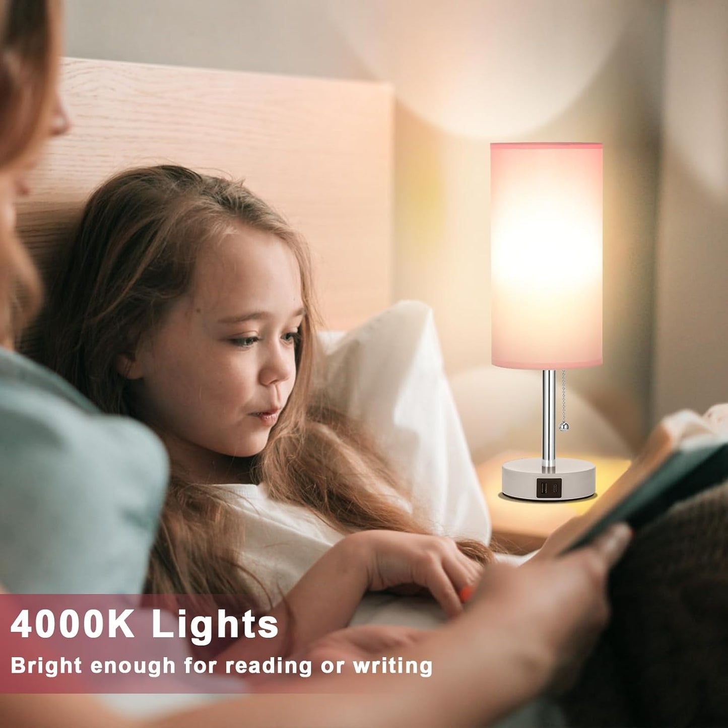 Hong-in Slim Bedside Lamp – Minimalist 4.5-Inch Nightstand Light with Hidden USB Ports, 3 Color Modes, Pull Chain