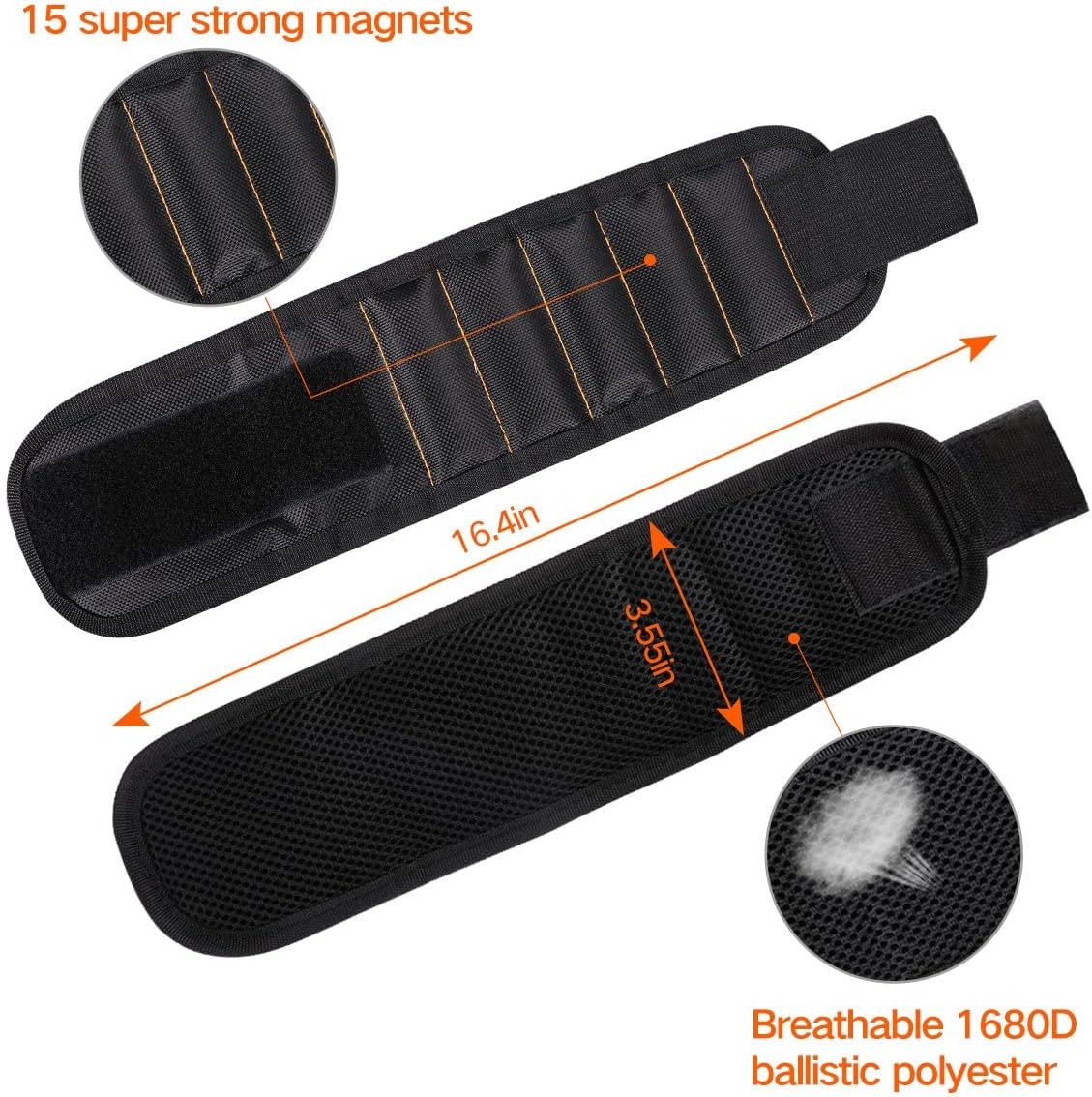 hook-and-loop velcro strap adjustable up to 5.3 inches for one-size-fits-all sizing