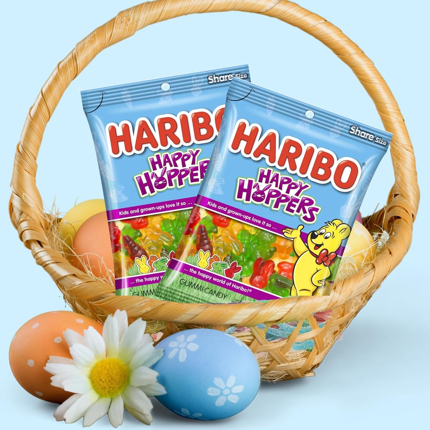 hop-shaped gummy candy form that is visually fun and signature to the happy hoppers line