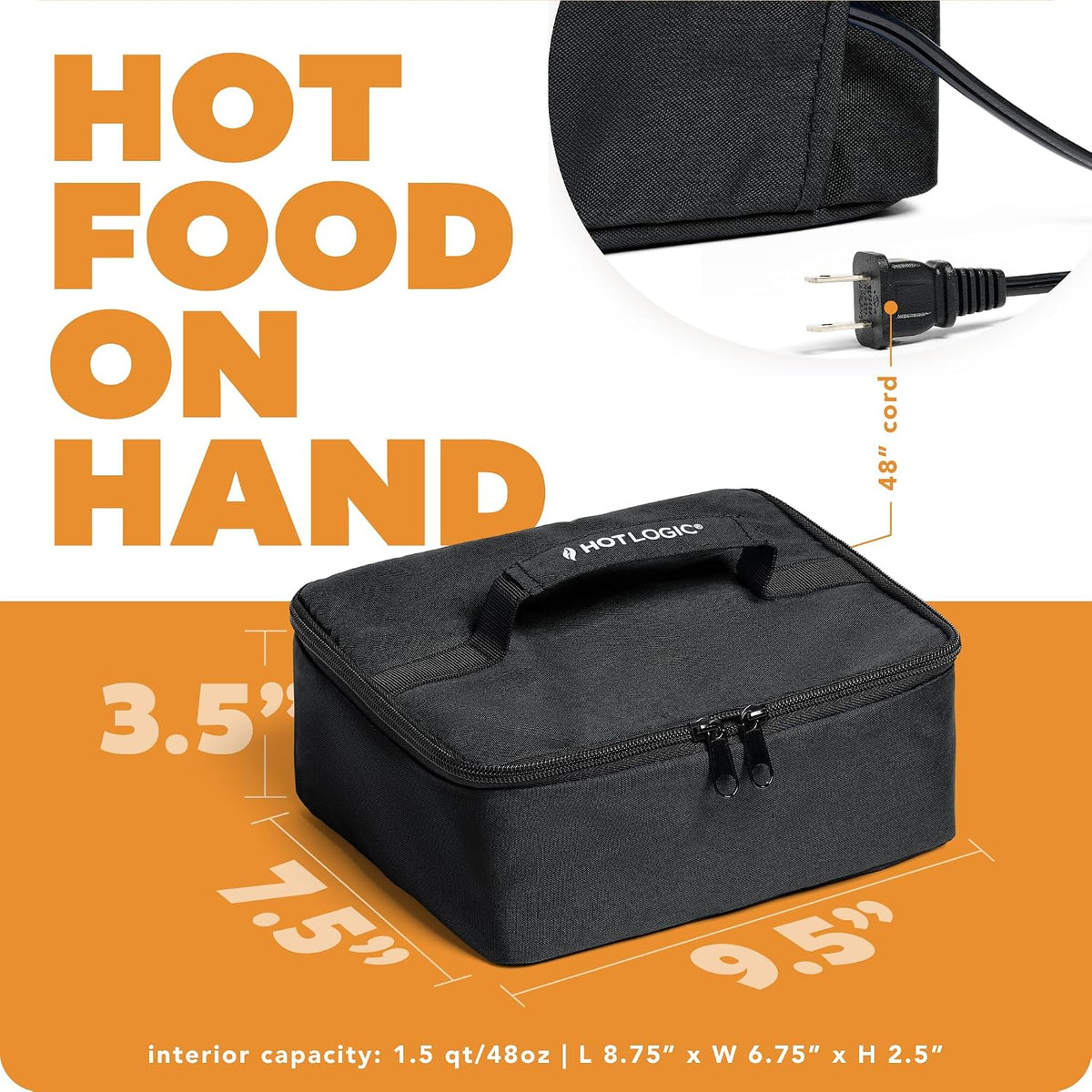 HOTLOGIC Mini Heated Lunch Box – Patterned Lunch Warmer Gift for Her, Him, and the Hard-to-Shop-For, 120V Black