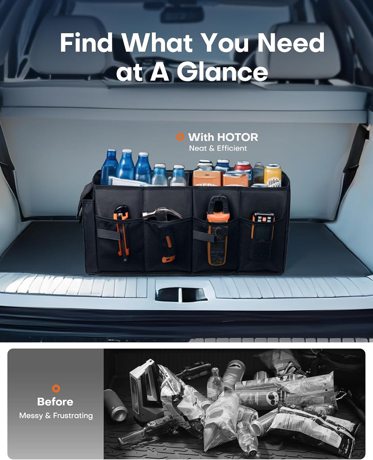HOTOR Foldable Trunk Storage - Housewarming Gift for New Drivers, Collapsible Car Organizer Box