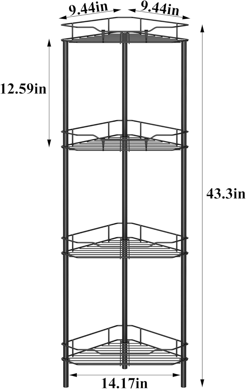HuggieGems Floor Standing Shower Caddy in Jet Black or Gold – Elevated Bathroom Storage for Spa-Style Self-Care
