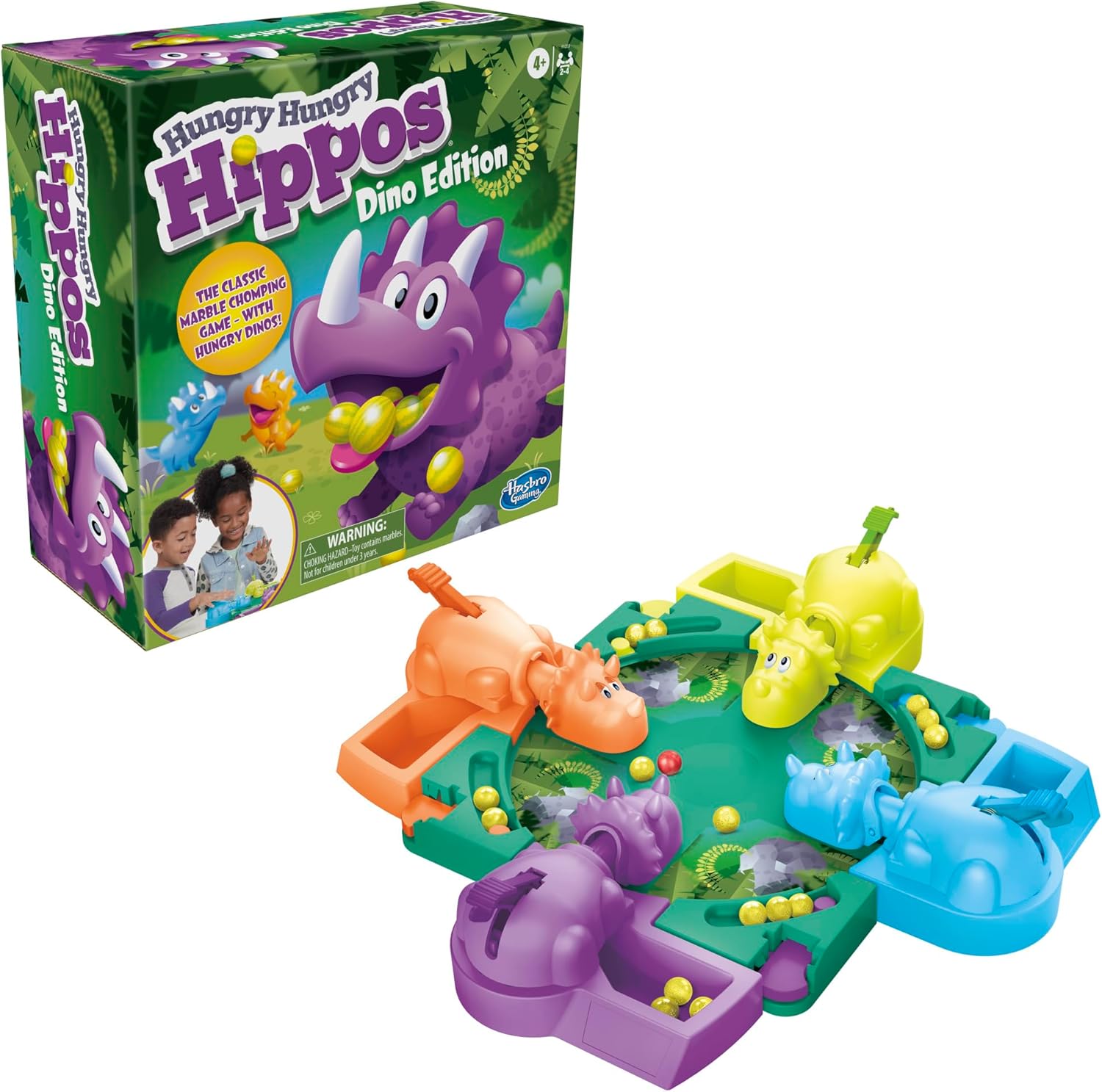 Hungry Hungry Hippos Dino Edition – Simple One-Action Board Game for Uncluttered Playrooms