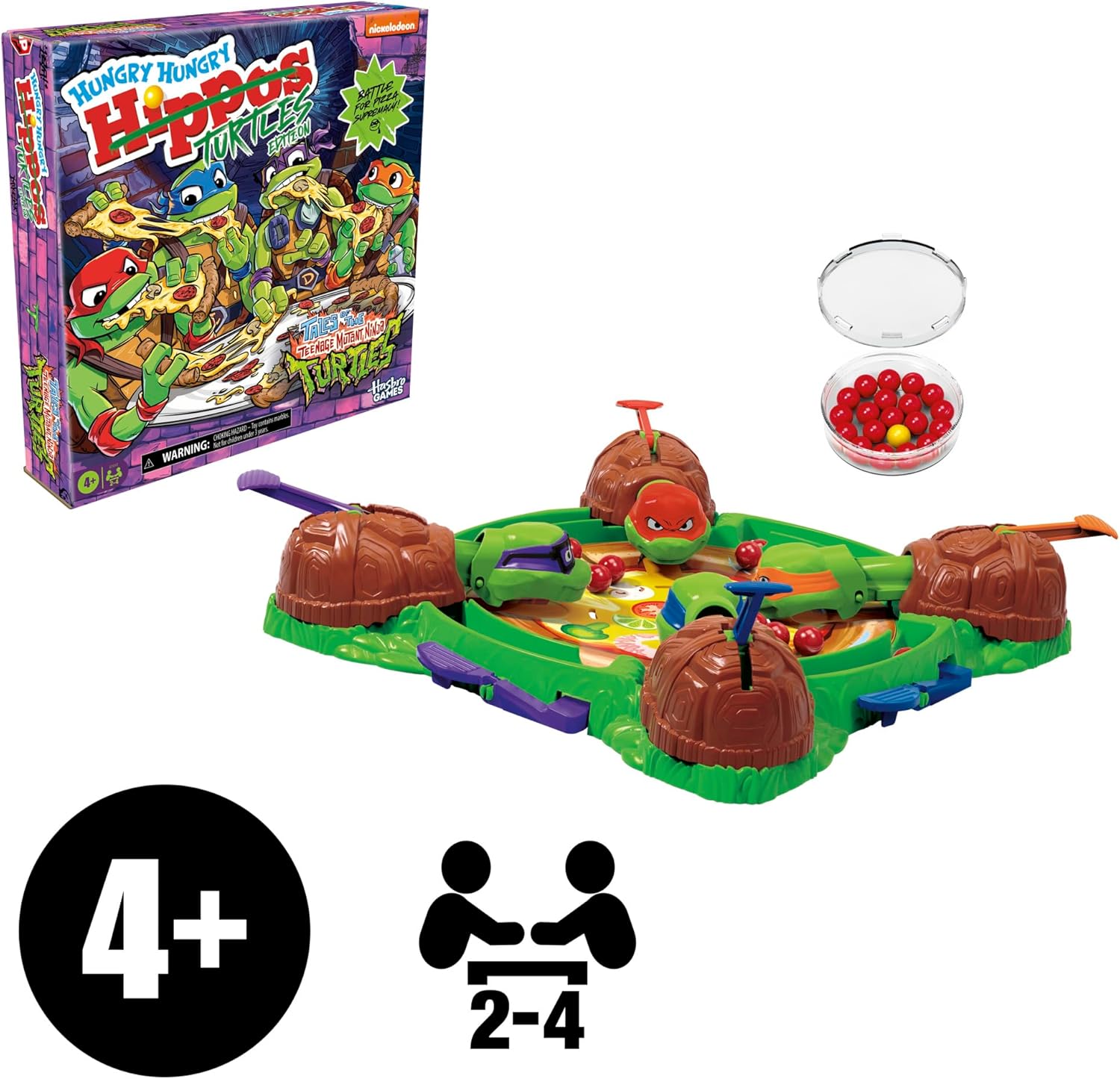 Hungry Hungry Hippos: Teenage Mutant Ninja Turtles Edition – Durable No-Battery Family Game for Kids Bedroom and Playdates, Ages 4 and Up