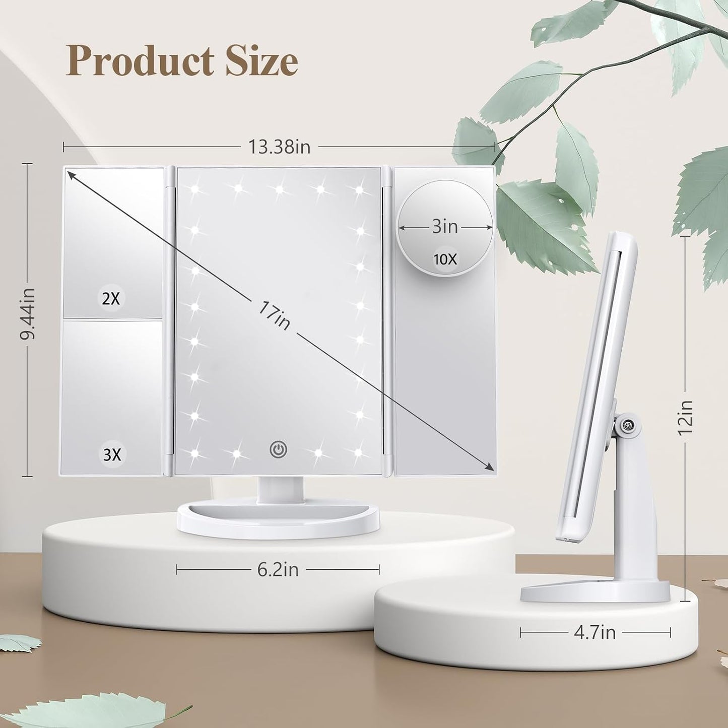 HUONUL Lighted Trifold Mirror – Designer Approved Vanity Statement Piece, Touch Dimmable Makeup Mirror in Rose Gold and Black