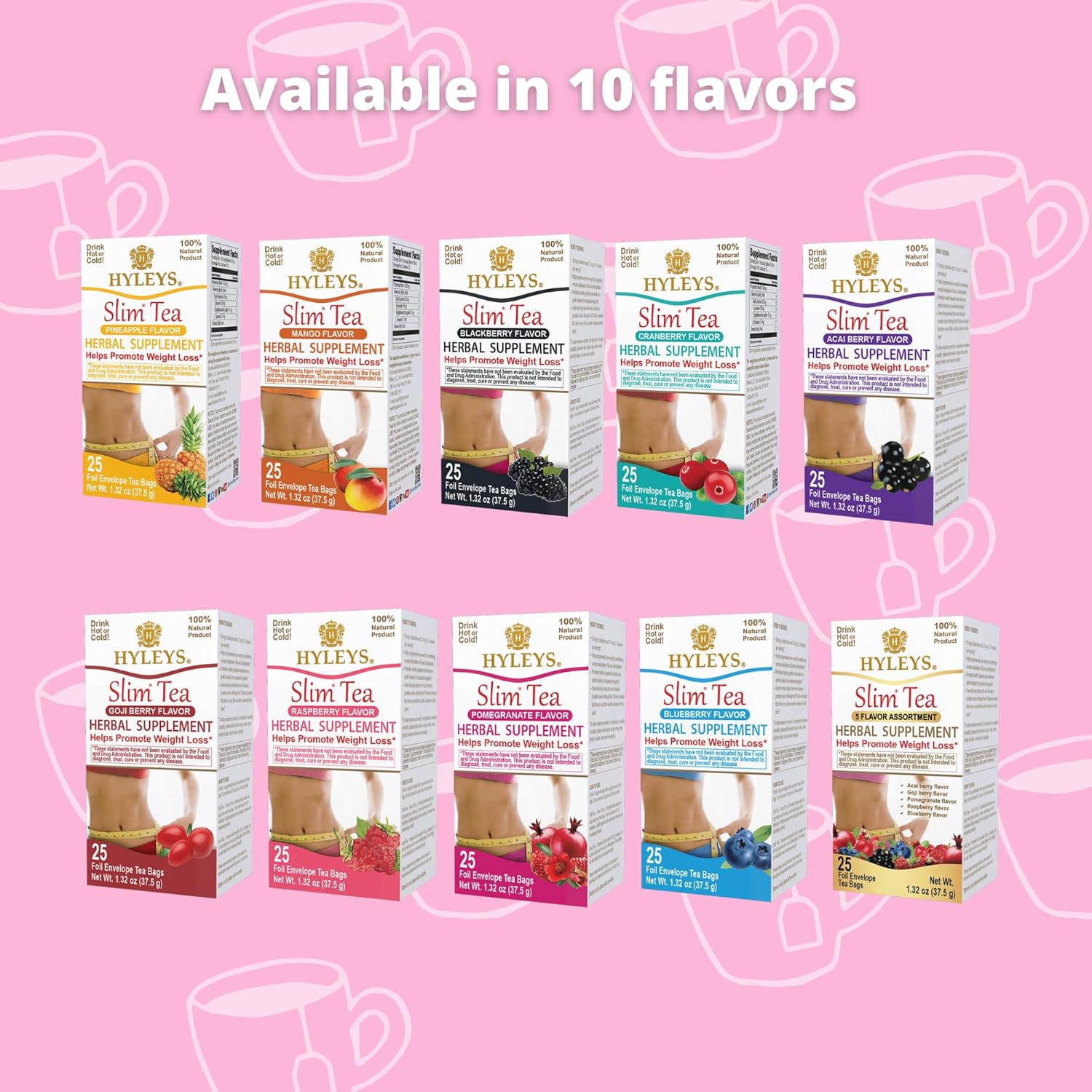 Hyleys Slim Tea 5 Flavor Assortment – Clean Three-Ingredient Herbal Blend for an Uncluttered Wellness Routine