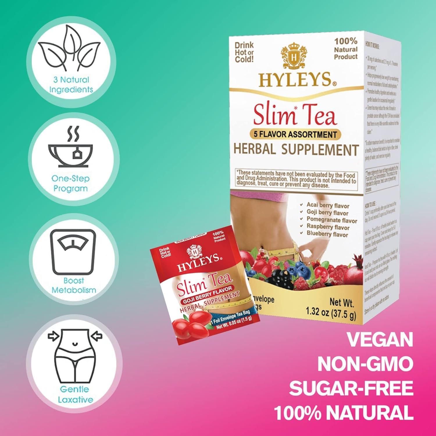 Hyleys Slim Tea 5 Flavor Assortment – Clean Three-Ingredient Herbal Blend for an Uncluttered Wellness Routine