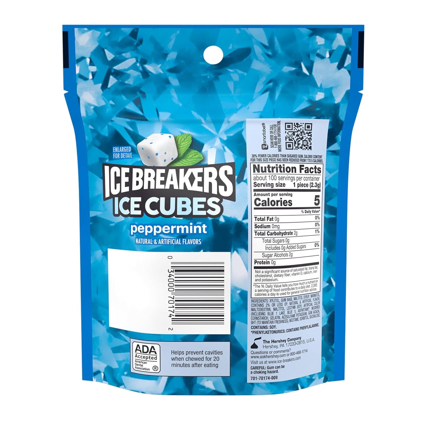 ICE BREAKERS Ice Cubes Peppermint Sugar Free Chewing Gum, 100 Pieces – Lunch Box Add-In for Back-to-School Routines