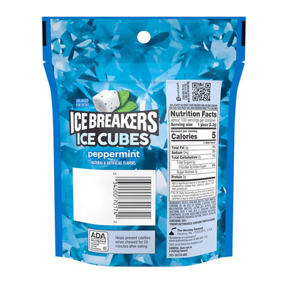 ICE BREAKERS Ice Cubes Peppermint Sugar Free Chewing Gum, 100 Pieces – Lunch Box Add-In for Back-to-School Routines