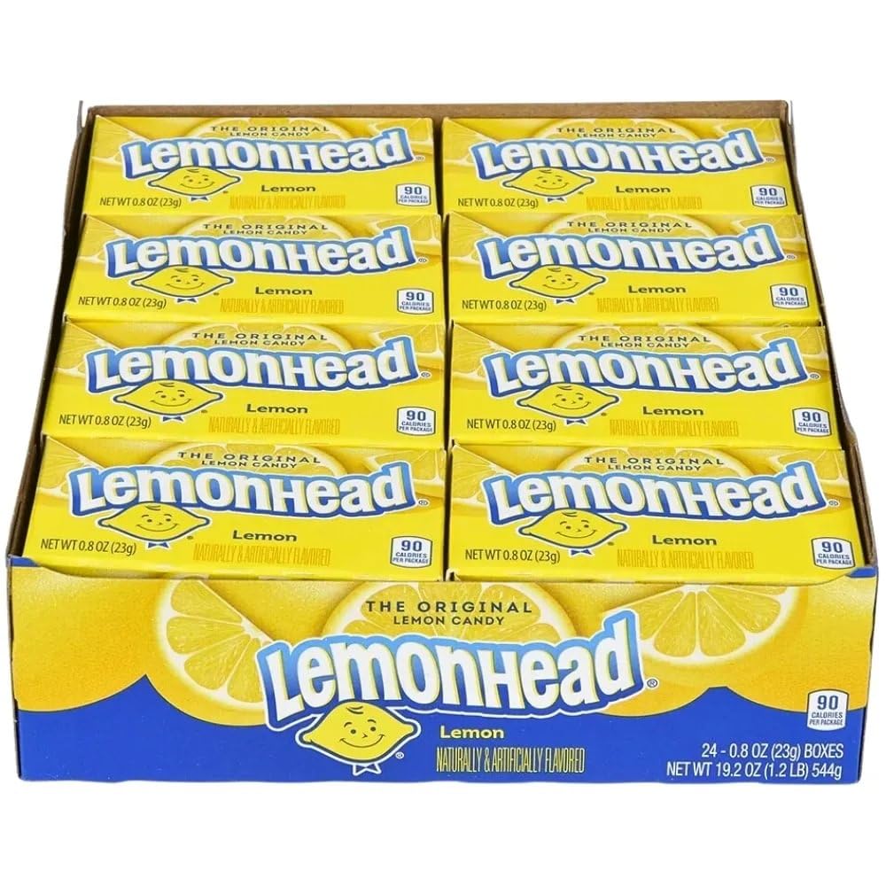 iconic smiling mr. lemonhead character and bright yellow packaging for shelf recognition