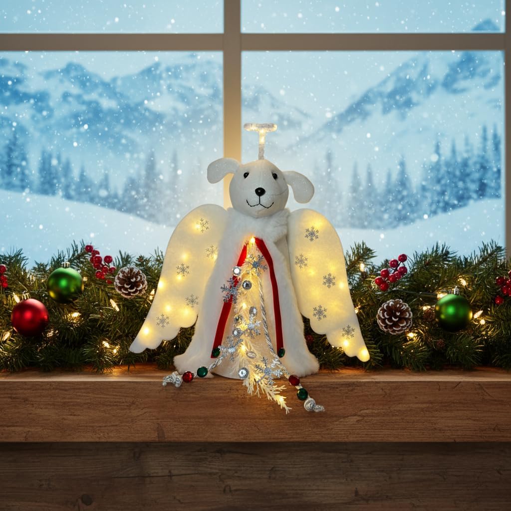 iHeartDogs Christmas Miracle Angel – Battery-Powered Flame-Free Tree Topper Safe for Kids and Pets