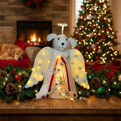 iHeartDogs Christmas Miracle Angel – Battery-Powered Flame-Free Tree Topper Safe for Kids and Pets