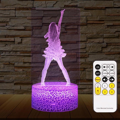 illuminated acrylic plate with singer-themed silhouette mounted on resin led base