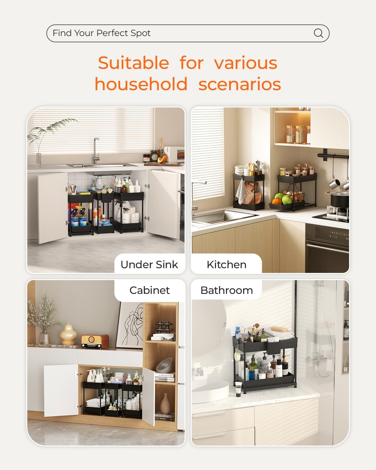 included accessories: hanging cup, c-hooks, and non-slip feet