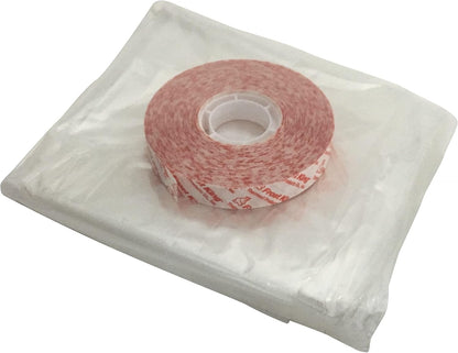 included double-faced tape for mounting to interior window frames