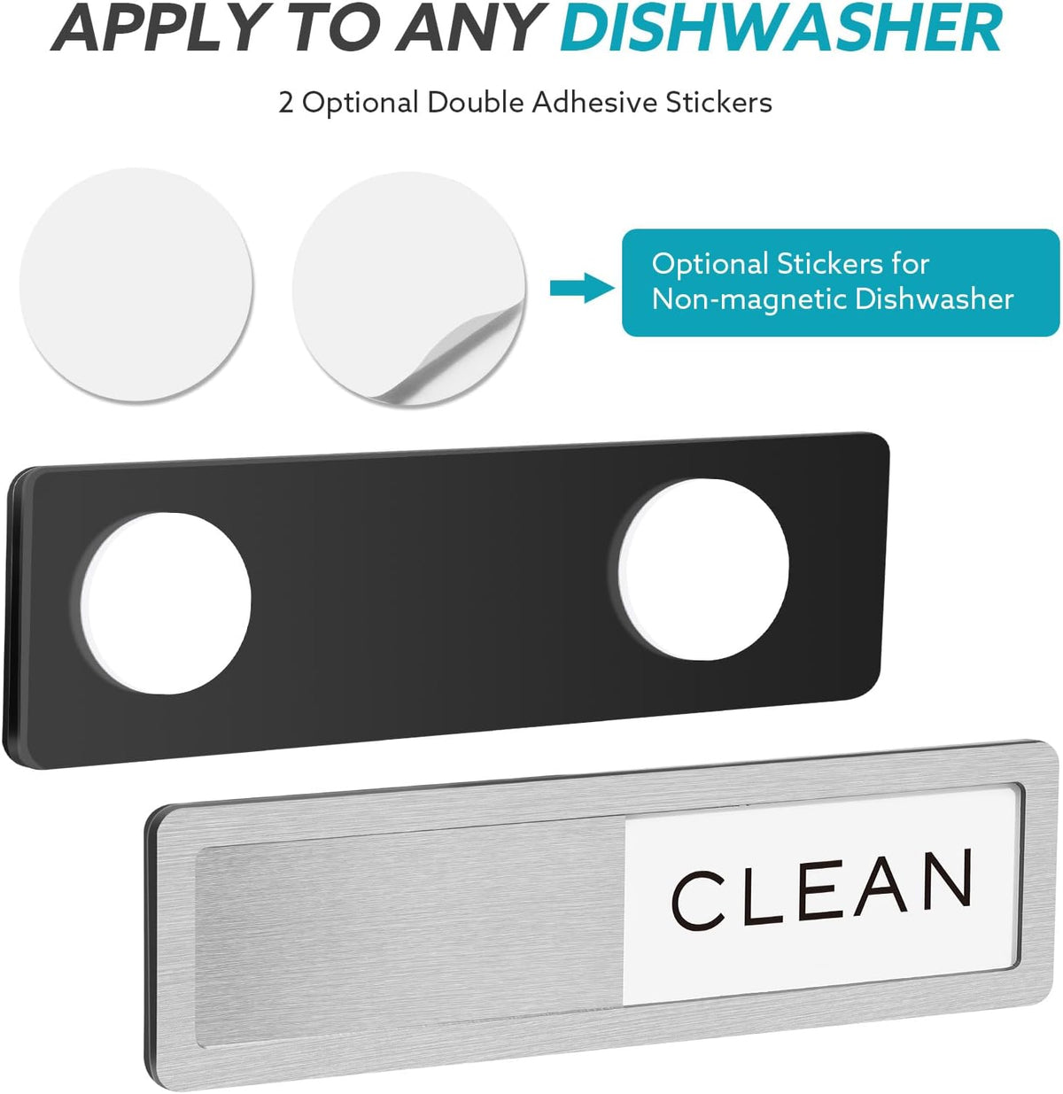 included double-sided adhesive tape for non-magnetic dishwasher surfaces